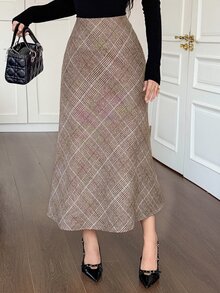 DAZY Women's Plaid Casual Versatile Daily Wear Skirt - Brown - View 6