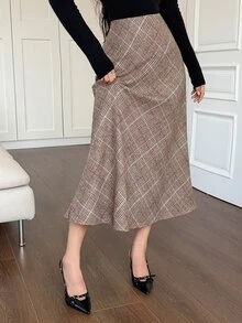 DAZY Women's Plaid Casual Versatile Daily Wear Skirt - Brown - View 3