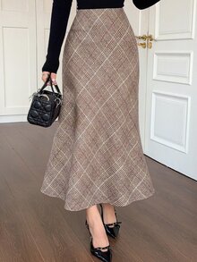 DAZY Women's Plaid Casual Versatile Daily Wear Skirt - Brown - View 10