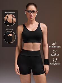 Powerista Set Pakaian Olahraga Wanita Warna Polos untuk Kebugaran Sehari-hari - Hitam - View 3