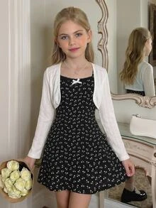 Girlism 少女女孩優雅時尚秋季洋裝，適合秋冬日常穿著，聖誕節穿搭，甜美女孩風 - 黑與白 - 查看 5
