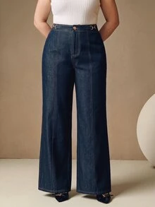 Anewsta New Niche Chain Decor Design Fashionable High Waist Plus Size Women's Casual Long Pants - Blue - View 3