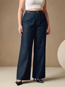 Anewsta New Niche Chain Decor Design Fashionable High Waist Plus Size Women's Casual Long Pants - Blue - View 5