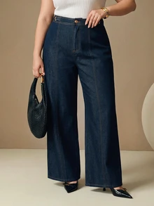 Anewsta New Niche Chain Decor Design Fashionable High Waist Plus Size Women's Casual Long Pants - Blue - View 6