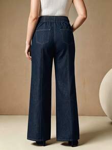 Anewsta New Niche Chain Decor Design Fashionable High Waist Plus Size Women's Casual Long Pants - Blue - View 7