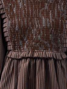 Nöista Striped Blouse With A Ruffled Neckline, Puff Sleeves  Finished With Purple Velvet. Fall, Winter,Everyday Look,Office.Night Out, Elegant,Halloween. - Brown - View 9