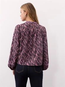 Nöista Paisley Print Shirt With Embroidered Ribbon, Bohemian, Romantic, Casual, Retro Everyday Style.Simple,Comfortable, Casual, Suitable For Fall/Winter. - Pink - View 7