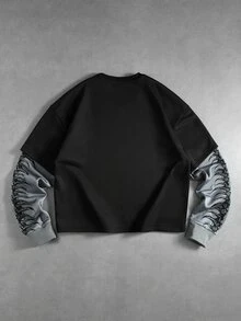 ROMWE MEN Men's Skull Print 2 In 1 Long Sleeve T-Shirt - Black - View 2