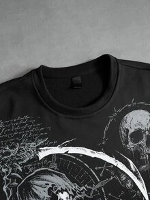 ROMWE MEN Men's Skull Print 2 In 1 Long Sleeve T-Shirt - Black - View 6