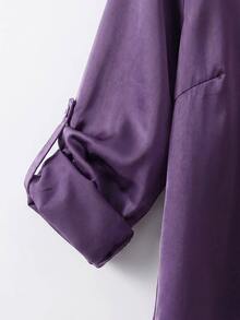 SHEIN CURVE+ Plus Size Women's Satin Blouse, Fashionable Loose Business Casual Elegant Daily, Commute Date Brunch Office Shirt, 2026 Autumn/Winter Dark Purple - Purple - View 7