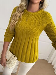 Sprig & Strand Sweater Pullover Rajut Kabel Warna Polos Wanita - Kuning - View 4
