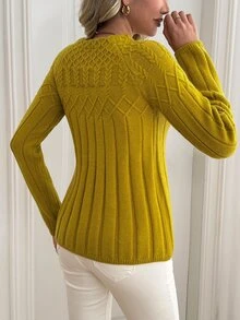 Sprig & Strand Sweater Pullover Rajut Kabel Warna Polos Wanita - Kuning - View 2