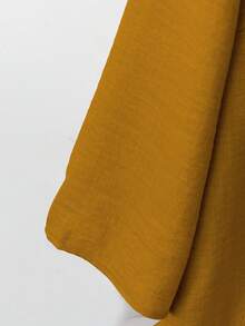 EMERY ROSE 2pcs Standard Size Women V-Neck Coconut Button Decor 3/4 Sleeve Top + Solid Color Straight Leg Pants Casual Commuter Two Pieces Set - Orange - View 4