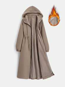 EMERY ROSE Women's Winter Long Sleeve Drawstring Waist Hooded Thermal Lined Long Casual Parka Coat - Khaki - View 1