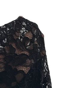 SaltGleam SaltGleam Women's Elegant Semi-Sheer Lace Bodycon Dress - Black - View 7