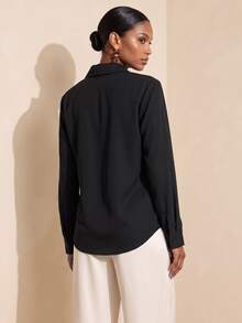 Vesra Women's Black Metal Buckle Long Sleeve Casual Shirt - Black - View 2