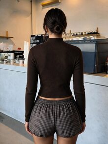 Selianne Sweater Wanita American Vintage dengan Dekorasi Kancing Serbaguna - Coffee Brown - View 2