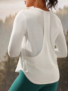 Exploreva Düz Renk 2'si 1 Arada Yarışçı Sırtlı Dış Mekan Tişörtü - Beyaz - Görünüm 5