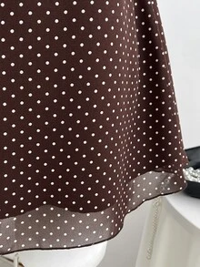 Elamini Summer Polka‑Dot Ruffle Collar French‑Vintage Style Elegant Dress High Tea Date Brown And White Polka Dot - Khaki - View 7