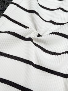 MaterniWear Maternity White Polo Collar Long Sleeve Fitted Knit Dress Winter Work Babyshower For Women Fall Casual Swaggy Baggy - Black and White - View 9