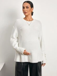MaterniWear كنزة رضاعة كاجوال بلون موحد للحوامل للخريف/الشتاء - أبيض - مشاهدة 5