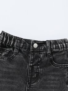 SHEIN Explorewe Young Girl Button Pocket Applique Embroidered Denim Flare Pants - Dark Grey - View 4