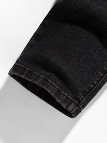 SHEIN Cool Tween Boy Fashion Distressed Denim Jeans, All-Match Commuter Streetwear Versatile Vintage Black Denim Long Pants Autumn Winter - Black - View 7