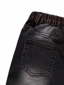 SHEIN Cool Tween Boy Fashion Distressed Denim Jeans, All-Match Commuter Streetwear Versatile Vintage Black Denim Long Pants Autumn Winter - Black - View 6