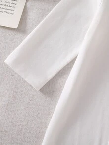 SHEIN Newborn White Solid Color Minimalist Fashion Elegant Long Sleeve Long Footed Romper Loungewear - White - View 7