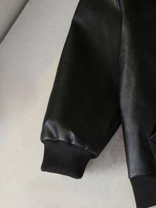 SHEIN Young Boy Motorcycle Cool Pocket Long Sleeve Hooded PU Jacket For Streetwear - Black - View 8