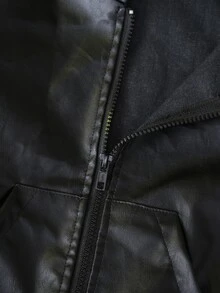 SHEIN Young Boy Motorcycle Cool Pocket Long Sleeve Hooded PU Jacket For Streetwear - Black - View 4