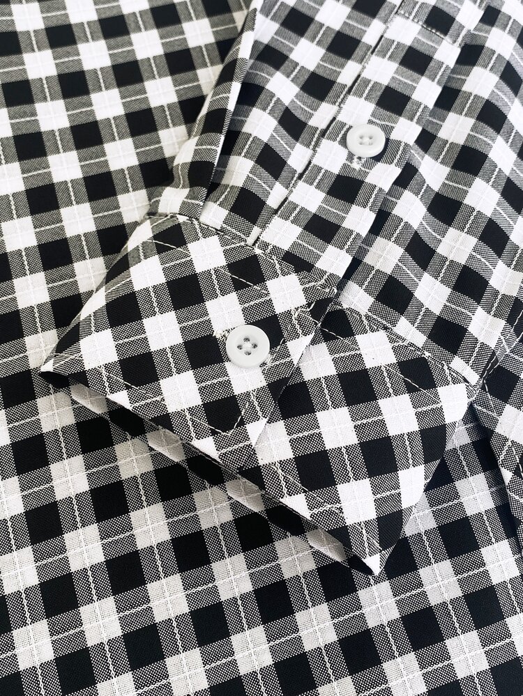 Manfinity Homme Manfinity New Spring And Autumn Slim Black And White Plaid High-Quality Long-Sleeved Shirt Men'S Dress Shirt, Formal, Old Money - Black and White - View 7