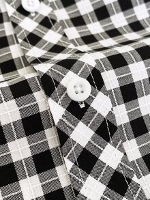 Manfinity Homme Manfinity New Spring And Autumn Slim Black And White Plaid High-Quality Long-Sleeved Shirt Men'S Dress Shirt, Formal, Old Money - Black and White - View 7