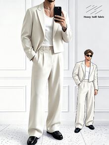 HUEFORM Men's Solid Color Single-Button Short Blazer Casual Business Suit Pants Set, Formal, Old Money - Apricot - View 5