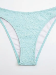 Bonvoyette Women's 3 PiecesTextured Fabric Shell Trim Rope Decor Swimwear Set, For Beach & Holiday - Blue - View 6