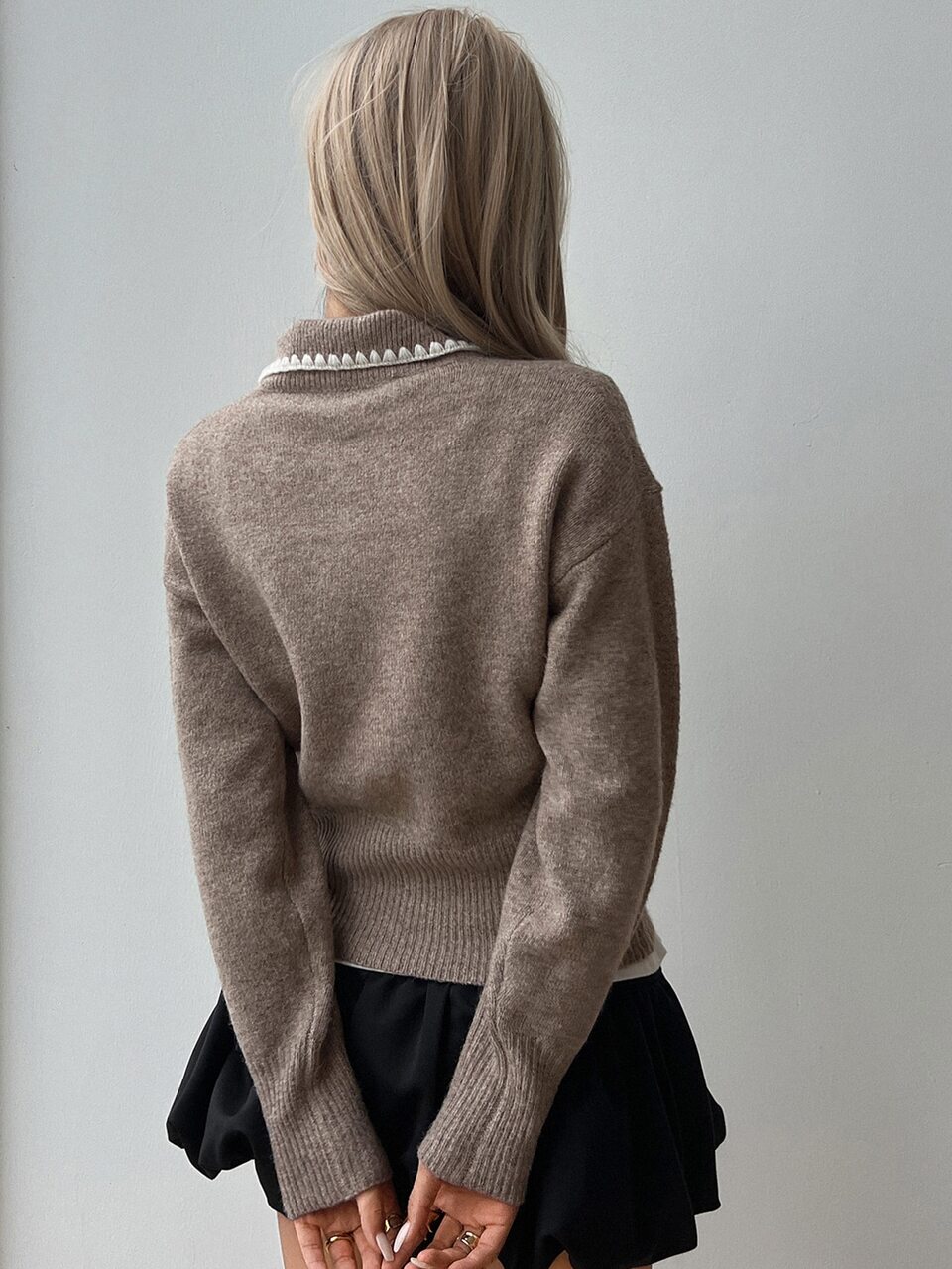 Women's Crew Neck Long Sleeve Khaki Solid Color Loose Ribbed Knit Casual Versatile Sweater