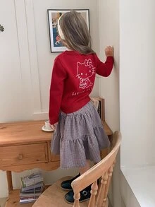 HELLO KITTY | DAZY كارديجان لطيف بأكمام طويلة بنمط قطة KT، كنزة مفتوحة الأمام للخريف/الشتاء للفتيات الصغيرات - الأحمر - مشاهدة 9
