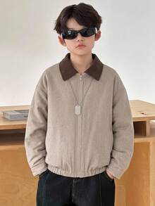 Dazy Kids Tween Boy Colorblock Zipper Casual Versatile Daily Wear Winter Padded Coat Fall - Khaki - View 6