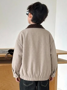 Dazy Kids Tween Boy Colorblock Zipper Casual Versatile Daily Wear Winter Padded Coat Fall - Khaki - View 2
