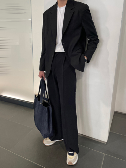 DAZY Men's All-Season Commute Black Solid Color Top With Back Slit Pants And Semi-Elastic Waist Suit Set