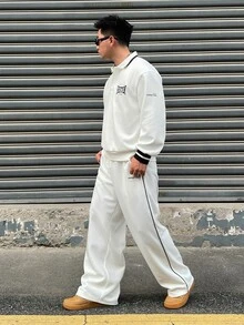 DAZY White Polo Collar Sweatshirt With Elastic Waist Long Pants Men's Pullover Sweatshirt Set Fall - White - View 5