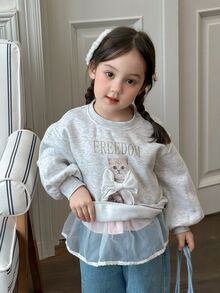 DAZY Infant (Girl) Round Neck Cartoon Bow Long Sleeve Sweatshirt Fall - Dark Grey - View 4
