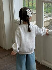 DAZY Infant (Girl) Round Neck Cartoon Bow Long Sleeve Sweatshirt Fall - Dark Grey - View 2