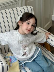 DAZY Infant (Girl) Round Neck Cartoon Bow Long Sleeve Sweatshirt Fall - Dark Grey - View 3
