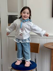 DAZY Infant (Girl) Round Neck Cartoon Bow Long Sleeve Sweatshirt Fall - Dark Grey - View 7