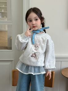 DAZY Infant (Girl) Round Neck Cartoon Bow Long Sleeve Sweatshirt Fall - Dark Grey - View 6