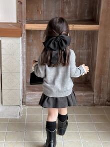 DAZY Infant/Toddler (Girl) Collared Long Sleeve Autumn/Winter Diamond Lattice Korean Style Colorblock Cardigan - Grey - View 2