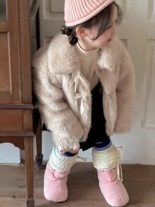 DAZY Baby Girls Lapel Bowknot Tie-Up Long Sleeve Autumn/Winter Jacket - Apricot - View 6