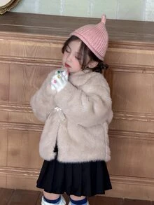 DAZY Baby Girls Lapel Bowknot Tie-Up Long Sleeve Autumn/Winter Jacket - Apricot - View 8