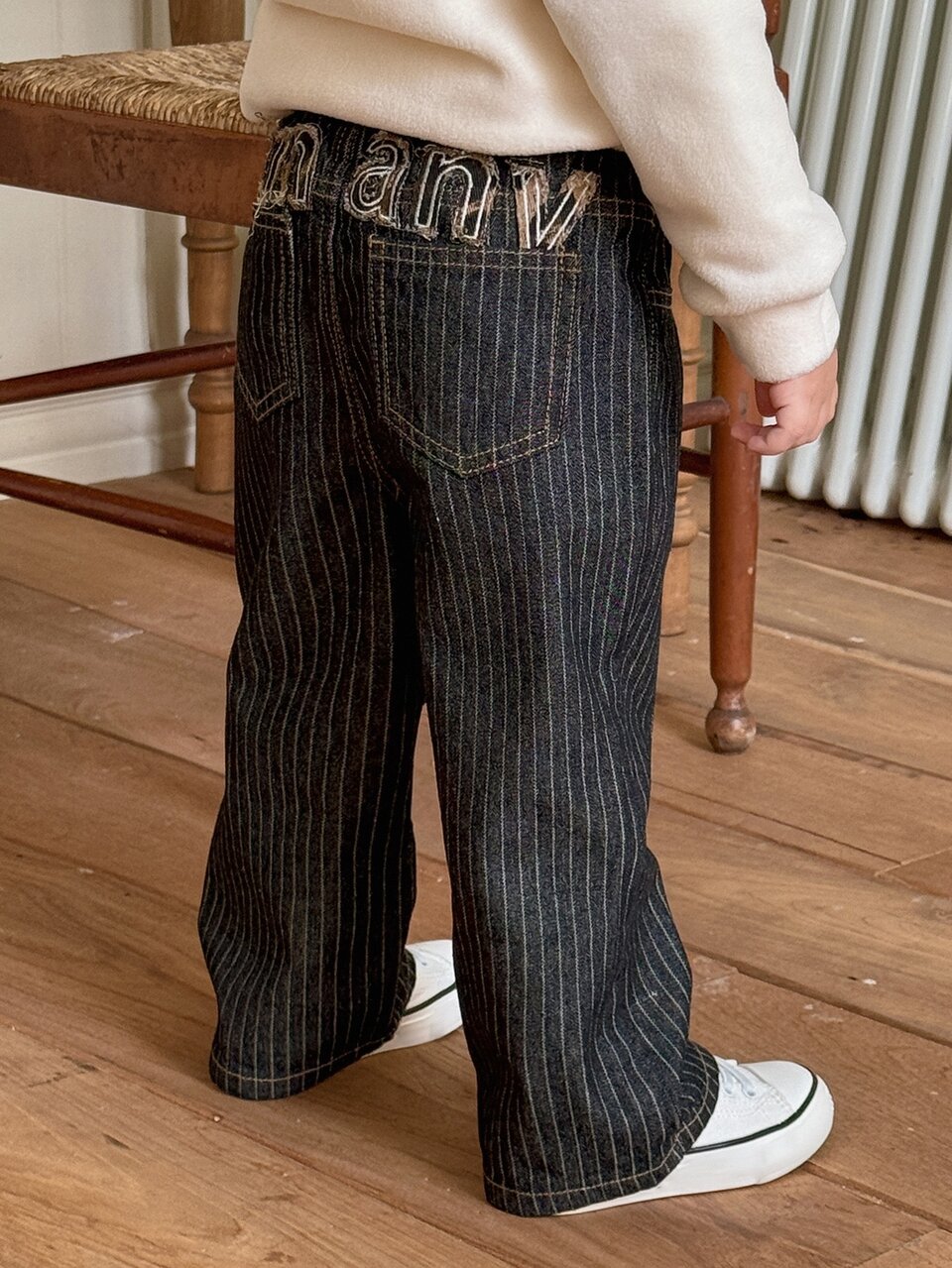 Baby Girls Striped Korean Style English Letter Loose Striped Denim Jeans Fall